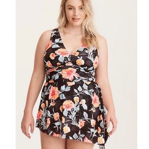 Torrid Asymmetrical Floral One Piece Swim Dress